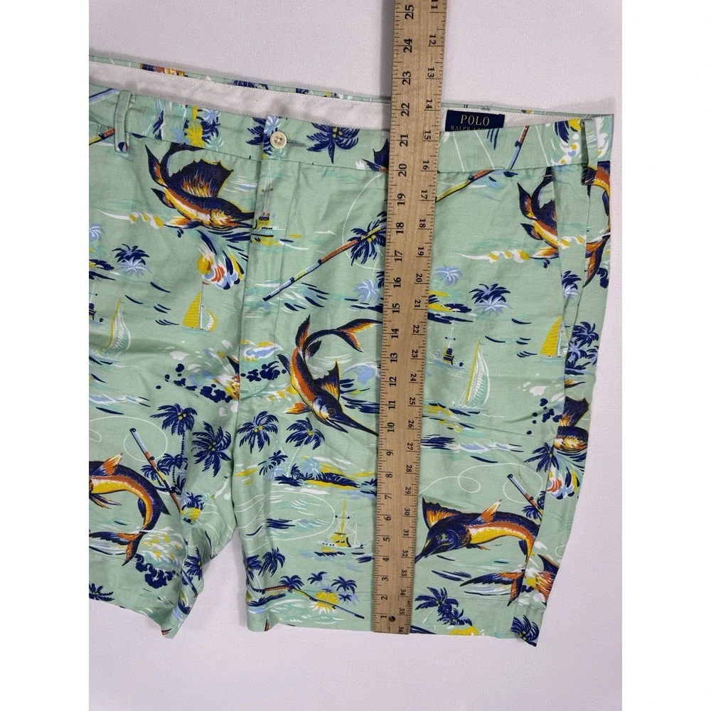 Polo Ralph Lauren Shorts Men 48 Linen Chino Classic Fit Marlin Fishing Island